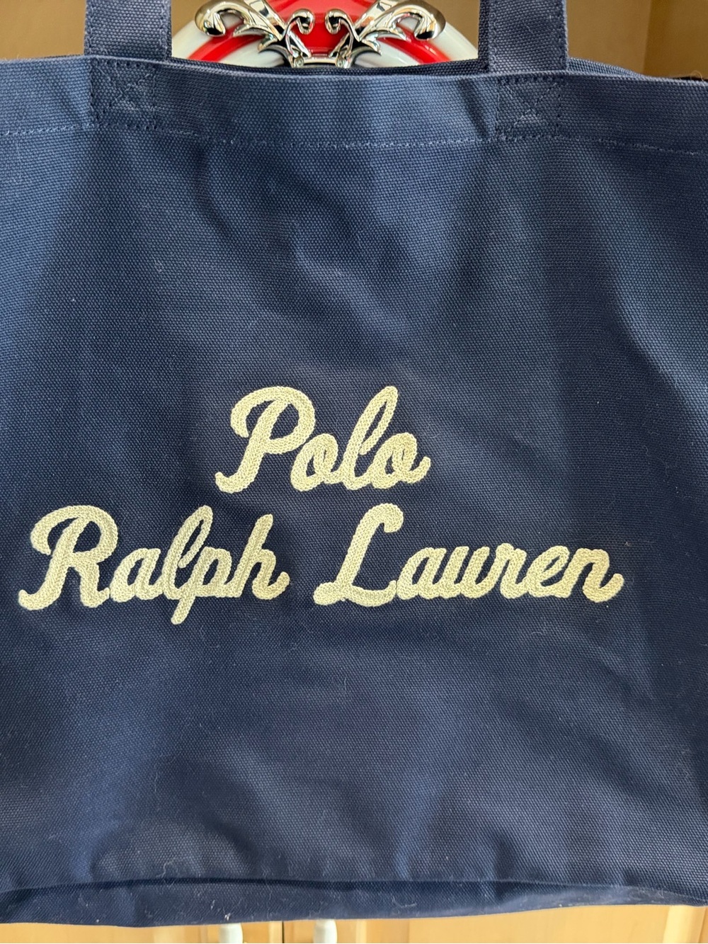 Polo by Ralph Lauren XL Navy Blue Canvas Tote with Script Logo - Picture 2 of 6